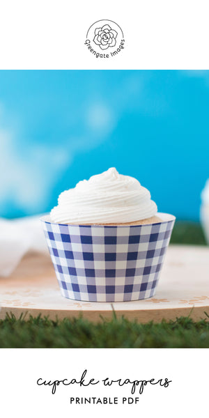 Indigo Gingham Cupcake Wrappers - Printable Digital Download by Greengate Images