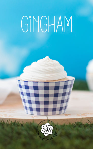 Indigo Gingham Cupcake Wrappers - Printable Digital Download by Greengate Images