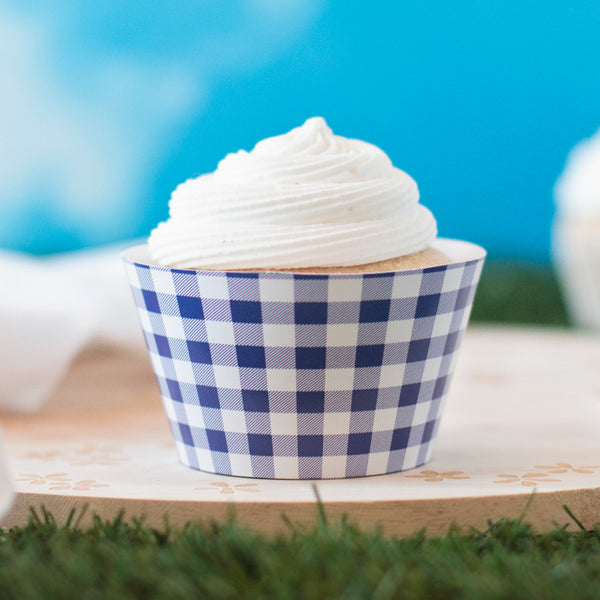 Indigo Gingham Cupcake Wrappers - Printable Digital Download by Greengate Images