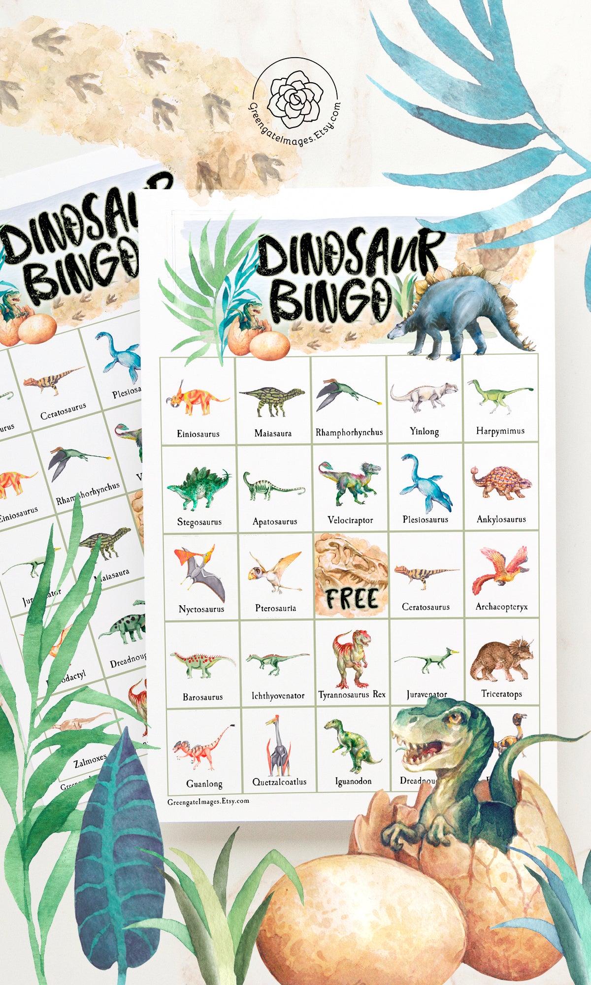 Dinosaur Bingo – Greengate Images for Free Printable Dinosaur Bingo Printable