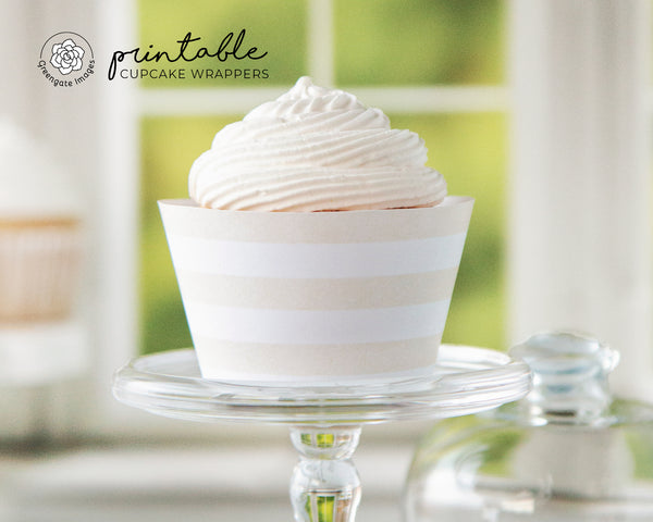 Ivory Striped Printable Cupcake Wrapper - Printable Digital Download by Greengate Images
