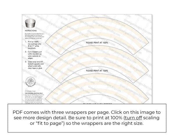 Ivory Striped Printable Cupcake Wrapper - Printable Digital Download by Greengate Images