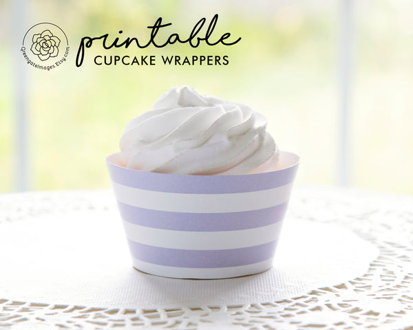 Lavender Striped Cupcake Wrapper - Printable Digital Download by Greengate Images