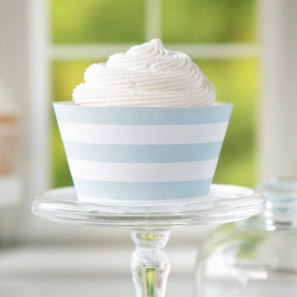 Light Blue Striped Printable Cupcake Wrapper - Printable Digital Download by Greengate Images