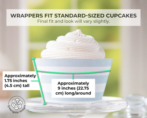 Light Blue Striped Printable Cupcake Wrapper - Printable Digital Download by Greengate Images