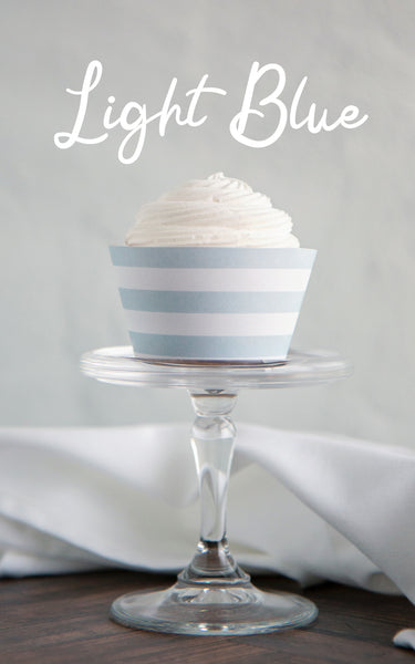 Light Blue Striped Printable Cupcake Wrapper - Printable Digital Download by Greengate Images