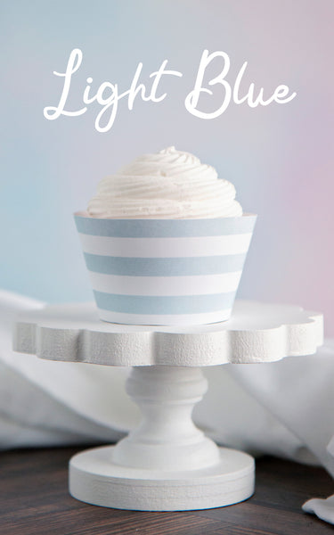 Light Blue Striped Printable Cupcake Wrapper - Printable Digital Download by Greengate Images