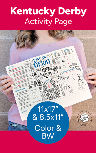 Kentucky Derby 11x17" and 8.5x11" Activity Page - Printable Digital Download by Greengate Images