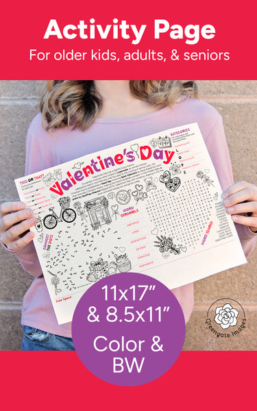 Valentine's Day Activity Page - 11x17" and 8.5x11" - Printable Digital Download by Greengate Images