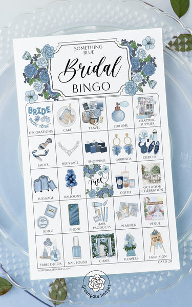 Dusty Blue Bridal Bingo Cards - Printable Digital Download by Greengate Images