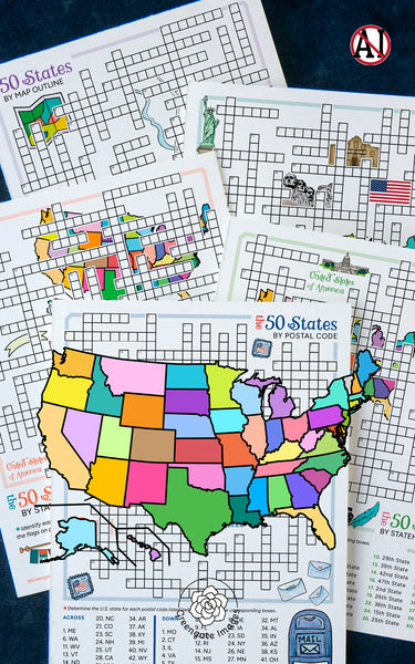 50 States Crossword Puzzles 5-Pack - Printable Digital Download by Greengate Images