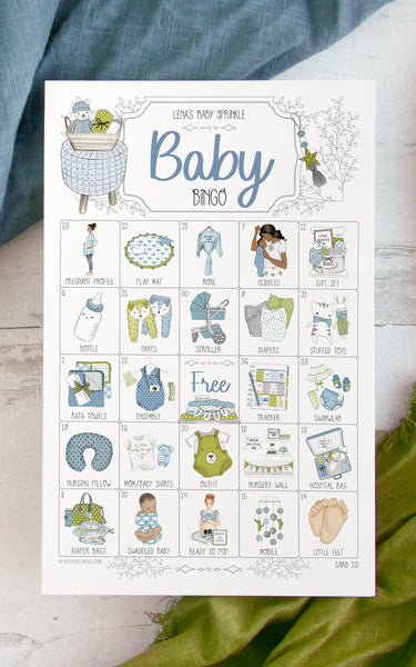 Blue & Lime Baby Bingo - Personalizable