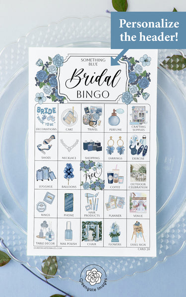 Dusty Blue Bridal Bingo Cards - Printable Digital Download by Greengate Images