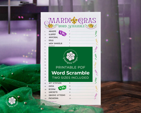 Mardi Gras Word Scramble Game - Printable Digital Download by Greengate Images