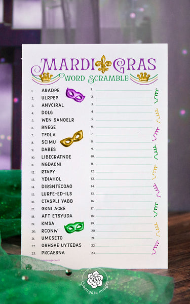 Mardi Gras Word Scramble Game - Printable Digital Download by Greengate Images