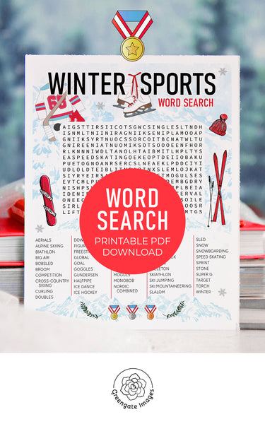 Winter Sports Word Search - Printable Digital Download by Greengate Images
