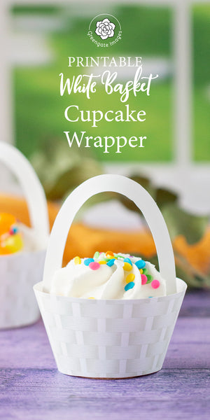 White Basket Cupcake Wrappers - Printable Digital Download by Greengate Images