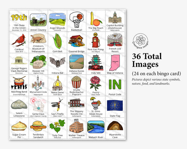 Indiana Bingo Cards - Printable Digital Download by Greengate Images