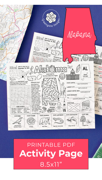 Alabama Activity Page - Printable Digital Download by Greengate Images