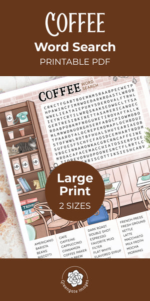 Coffee Word Search - Printable Digital Download by Greengate Images