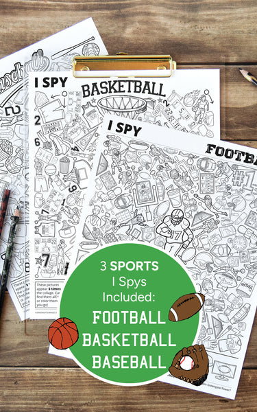 Sports I Spy Bundle - Football, Basketball, Baseball - Printable Digital Download by Greengate Images