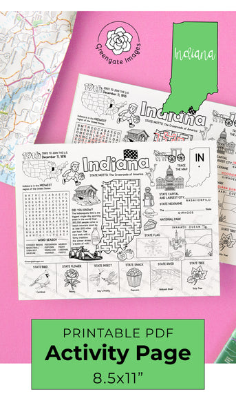 Indiana Activity Page - Printable Digital Download by Greengate Images