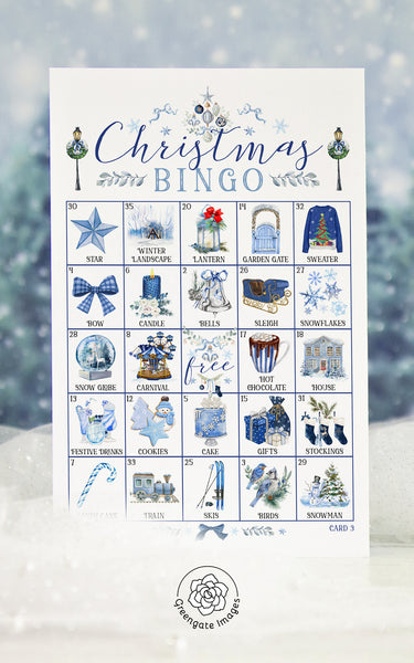 Blue Christmas Bingo Cards - Printable Digital Download by Greengate Images