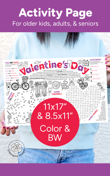 Valentine's Day Activity Page - 11x17" and 8.5x11" - Printable Digital Download by Greengate Images