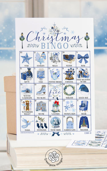 Blue Christmas Bingo Cards - Printable Digital Download by Greengate Images