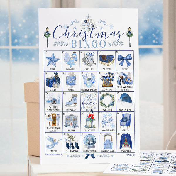 Blue Christmas Bingo Cards - Printable Digital Download by Greengate Images