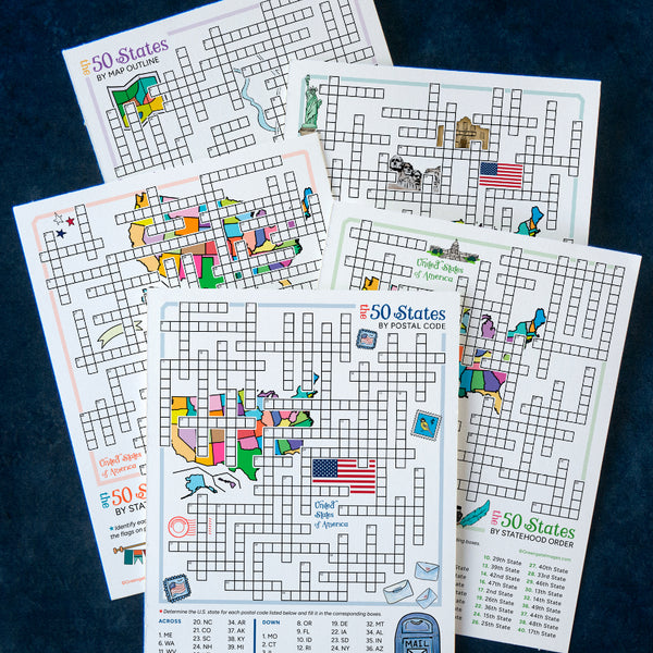 50 States Crossword Puzzles 5-Pack - Printable Digital Download by Greengate Images