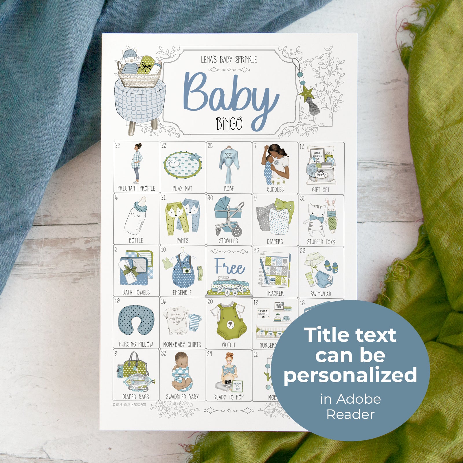 Blue & Lime Baby Bingo - Personalizable