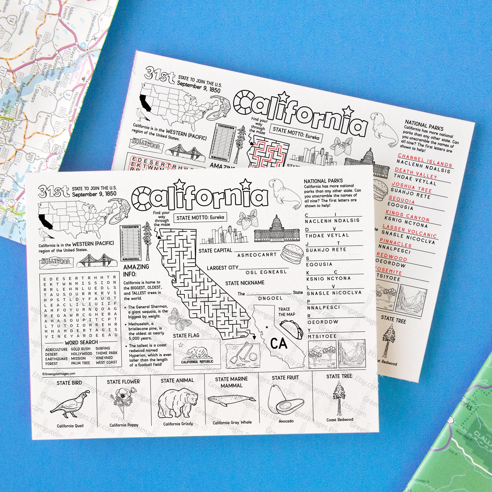California Activity Page - Printable Digital Download by Greengate Images
