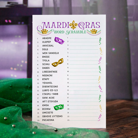 Mardi Gras Word Scramble Game - Printable Digital Download by Greengate Images
