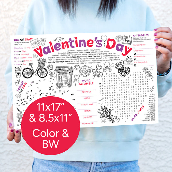 Valentine's Day Activity Page - 11x17" and 8.5x11" - Printable Digital Download by Greengate Images