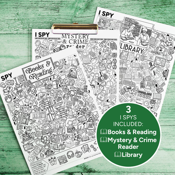 Reading I Spy Bundle: Library, Mystery & Crime Reader, Books & Reading - Printable Digital Download by Greengate Images