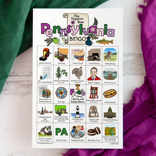 Pennsylvania Bingo Cards - Printable Digital Download by Greengate Images