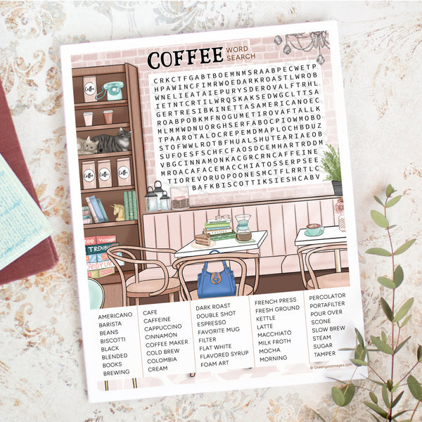 Coffee Word Search - Printable Digital Download by Greengate Images