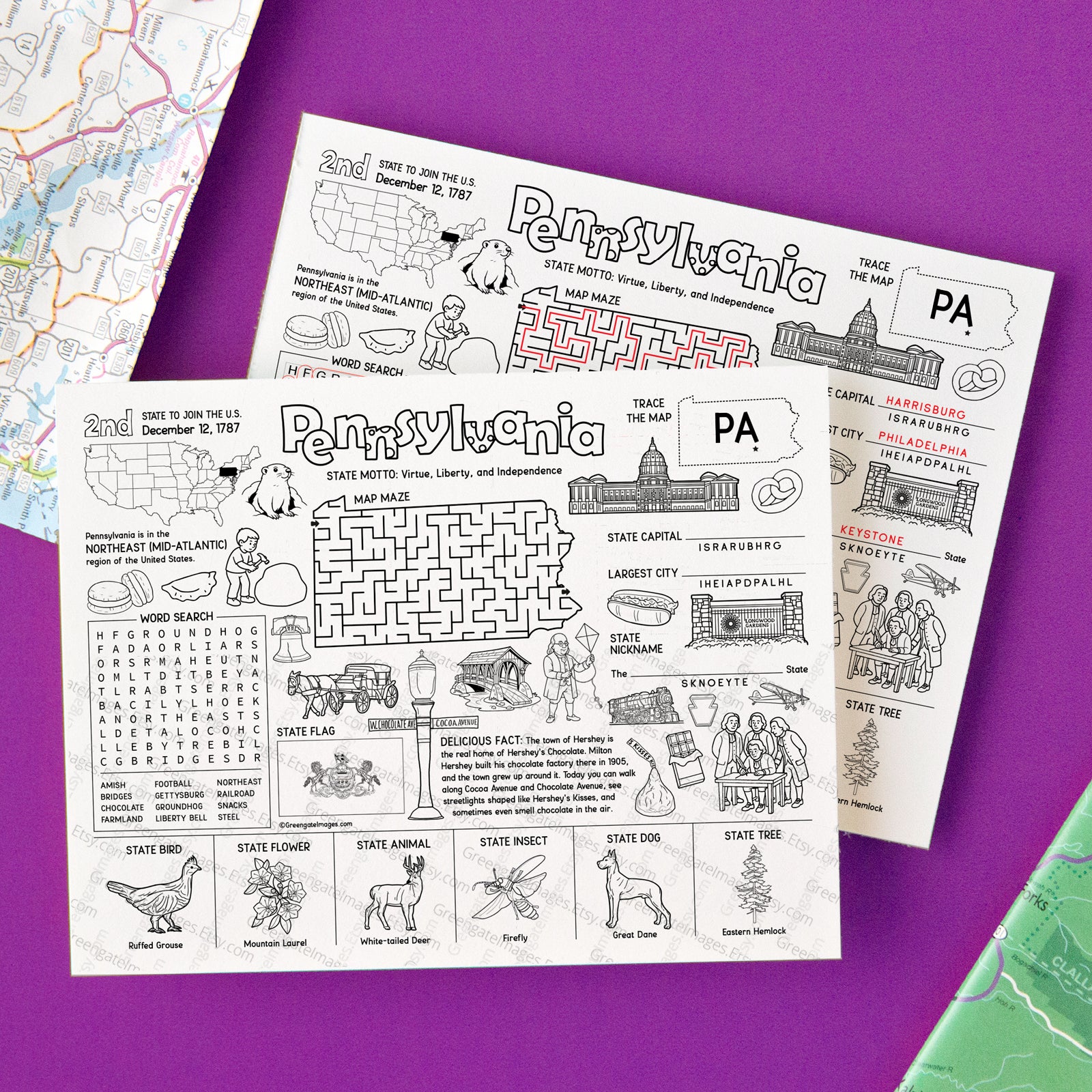 Pennsylvania Activity Page - Printable Digital Download by Greengate Images