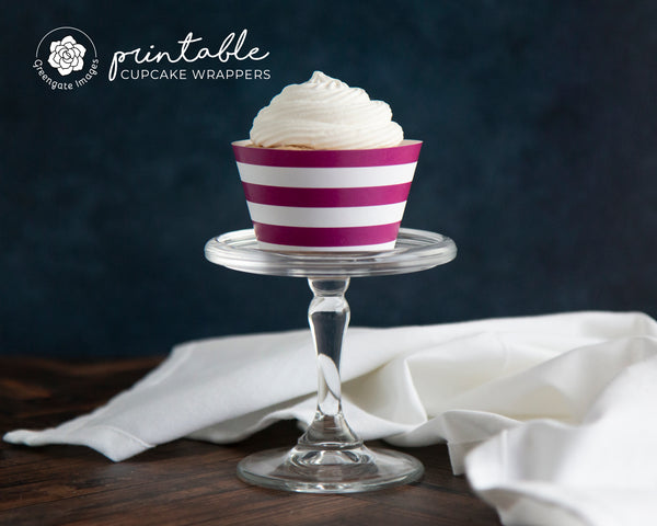 Magenta Striped Printable Cupcake Wrapper - Printable Digital Download by Greengate Images