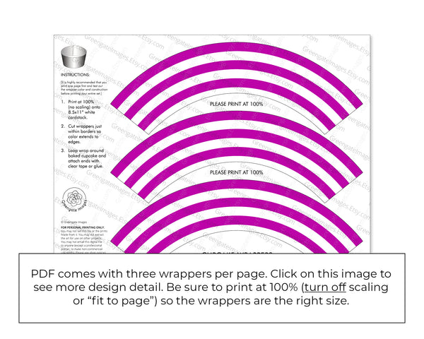 Magenta Striped Printable Cupcake Wrapper - Printable Digital Download by Greengate Images