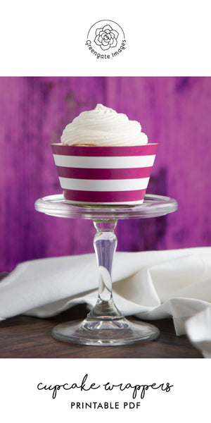Magenta Striped Printable Cupcake Wrapper - Printable Digital Download by Greengate Images