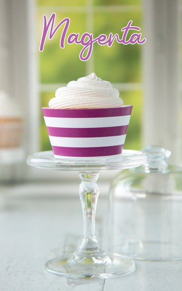 Magenta Striped Printable Cupcake Wrapper - Printable Digital Download by Greengate Images