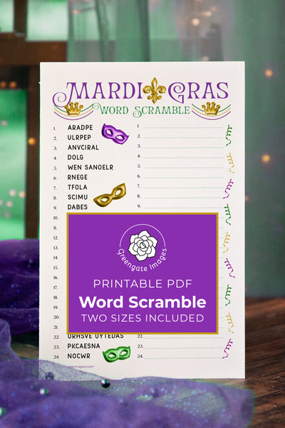 Mardi Gras Word Scramble Game - Printable Digital Download by Greengate Images