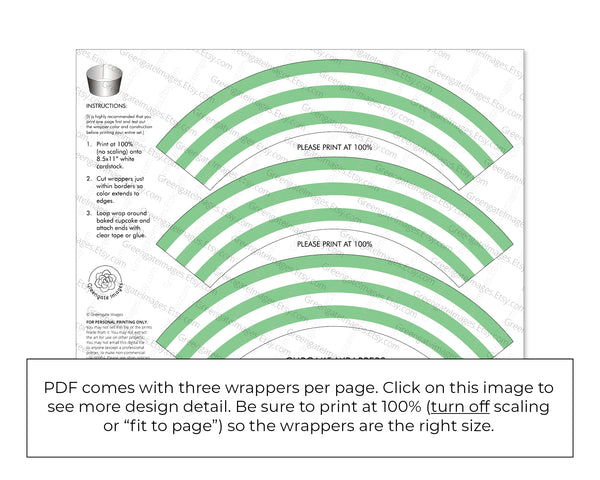 Medium Green Striped Printable Cupcake Wrapper - Printable Digital Download by Greengate Images