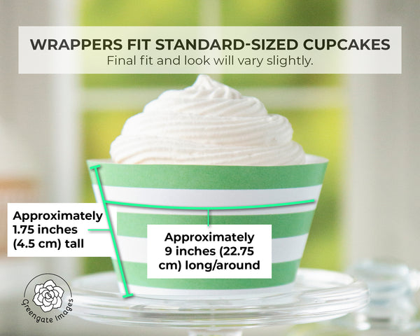 Medium Green Striped Printable Cupcake Wrapper - Printable Digital Download by Greengate Images