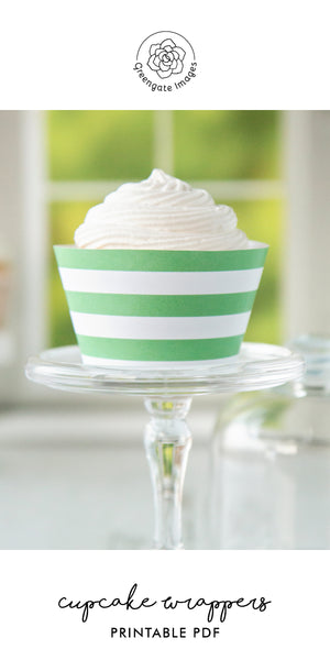Medium Green Striped Printable Cupcake Wrapper - Printable Digital Download by Greengate Images