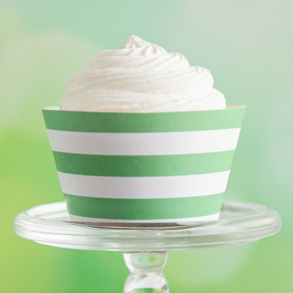 Medium Green Striped Printable Cupcake Wrapper - Printable Digital Download by Greengate Images