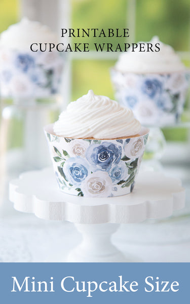 MINI Dusty Blue Rose Cupcake Wrappers - Printable Digital Download by Greengate Images