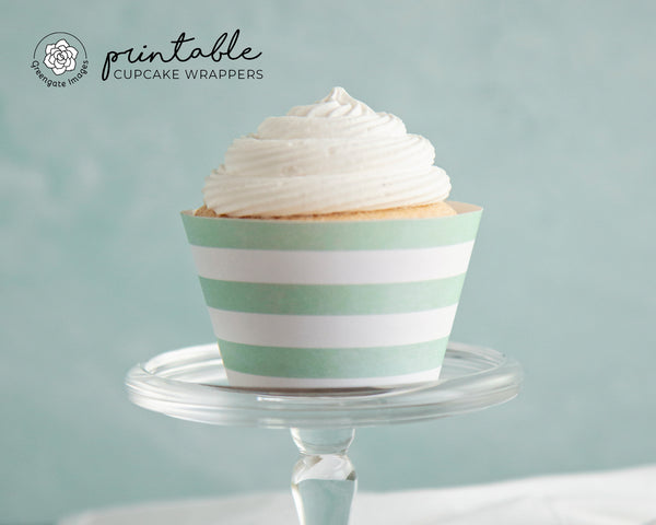 Mint Striped Printable Cupcake Wrapper - Printable Digital Download by Greengate Images